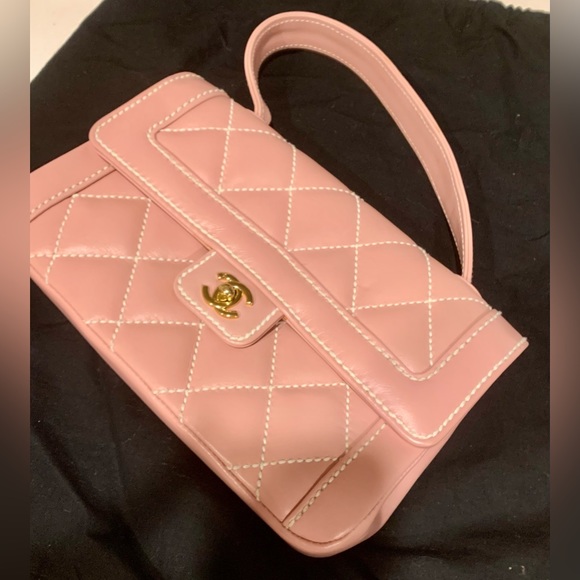 CHANEL Handbags - Rare Vintage Chanel Mauve Pink Surpique Top-Handle Flap Bag